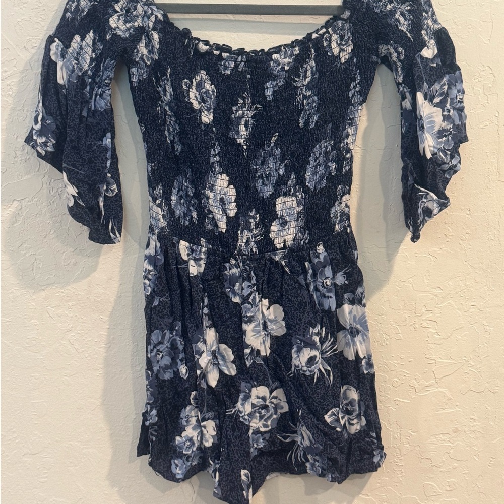 Hollister Blue and Cream Textured Romper